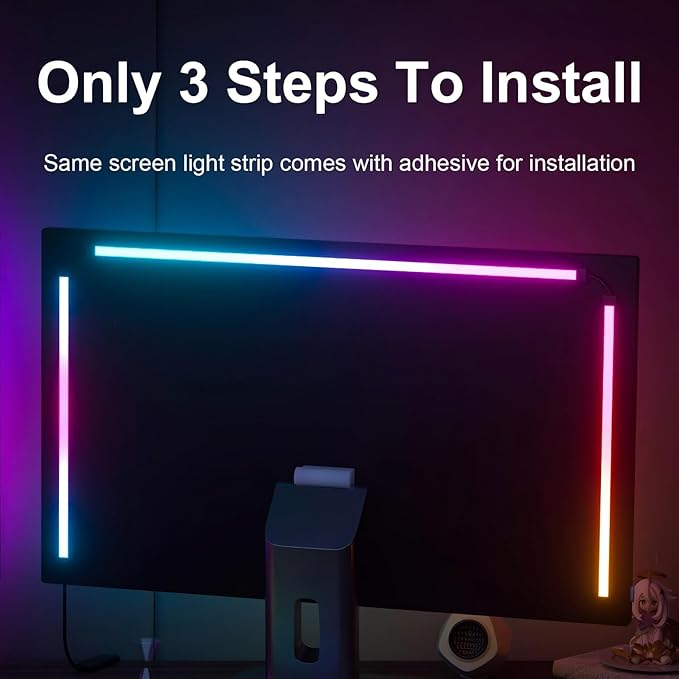 LED Strip Lights for 34-Inch PC Monitor, RGB Backlight for Screen Sync with Smart App Control, Gaming Room & Desk Decor, 4 Sides