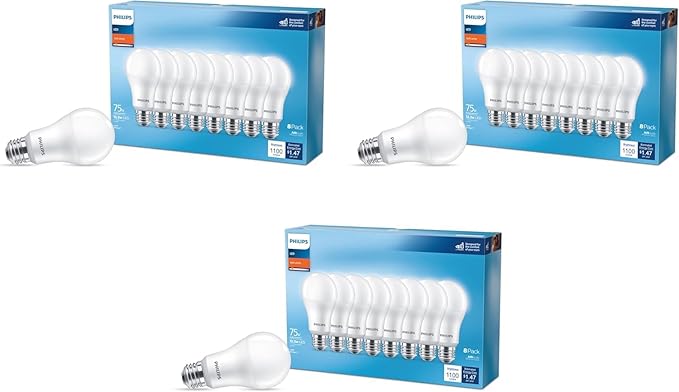 Philips LED 75W A19 24-Pack Basic Soft White (2700K) 1100 Lumen (12.2W = 75W) Frosted Flicker-Free Light Bulbs