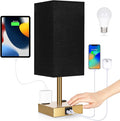 Soilsiu Bedside Lamp with USB Ports - Touch Control Table Lamp for Bedroom with USB C+A Charging Ports & AC Outlets, 3 Way Dimmable Nightstand Light for Living Room (LED Bulb Included, Brass - Black)