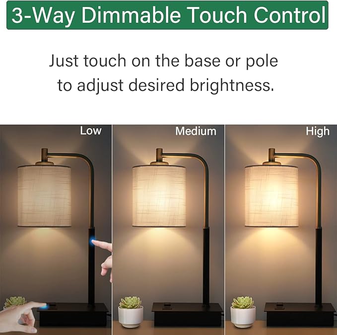 Mafeiyan Bedside Touch Lamps Decor Table Lamb with USB Port Outlet for bedrooms Living Room Touch Control Table Lamp 3-Way Dimmable Modern Bedside Nightstand Decor Lamb Gift for Sleep aid lamp
