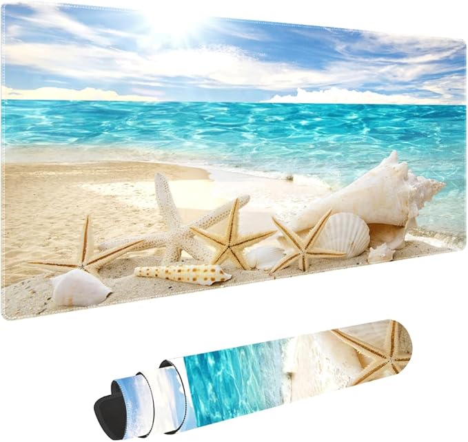 Beach Shells Non-Slip Rubber Large Mouse pad for Desk,Large Gaming Mouse Pad XXL Extended Mouse pad with Stitched Edges Non-Slip Base Water Resist Pad Desk Mat 35.4x15.7inch