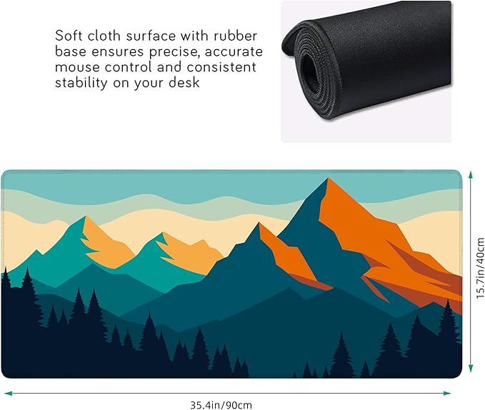 Desk Mat, Mountain Forest XXL 35.4"x15.7"Large Gaming Mouse Pad, 3mm Thick Gaming Keyboard Pad,Desk Pad Non-Slip Rubber Base with Stitched Edges for Office Game Home Decor