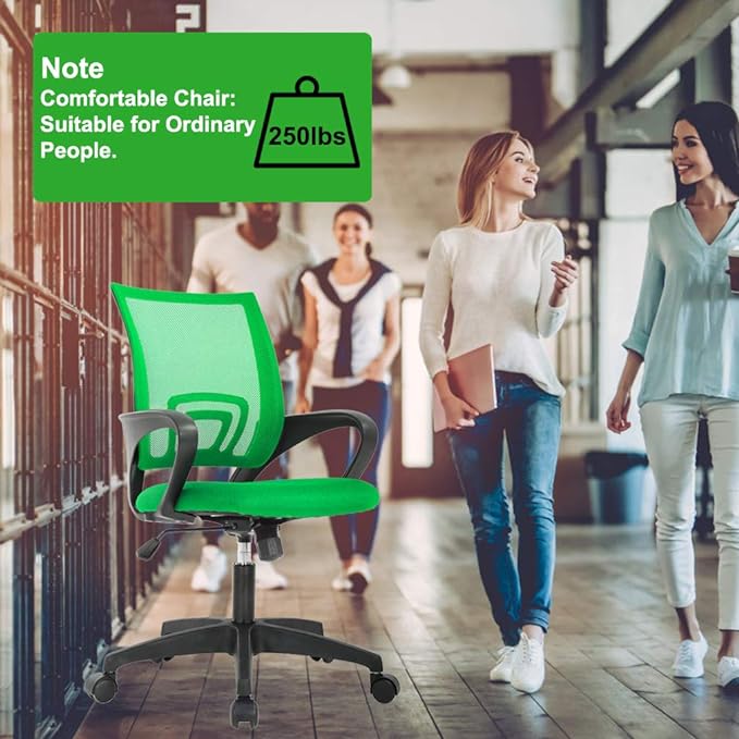 BestOffice | Ergonomic Office Chair | Mid-Back Swivel Desk Chair | Breathable Backrest & Lumbar Support | Adjustable Height | Sponge Seat | Rolling Wheels | Green | for Adults & Women