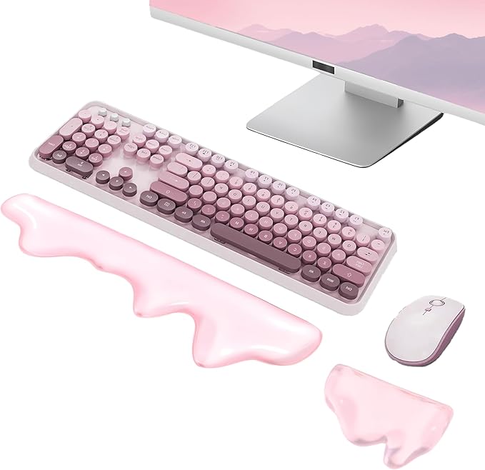 Gel Mountain Wrist Rest for Keyboard and Mouse Abstract Clear Pink Keyboard Wrist Rest Transparent Ergonomic Cute Minimalist Mouse Wrist Pad Cool Silicone Non-Slip Support for Computer Office Decor