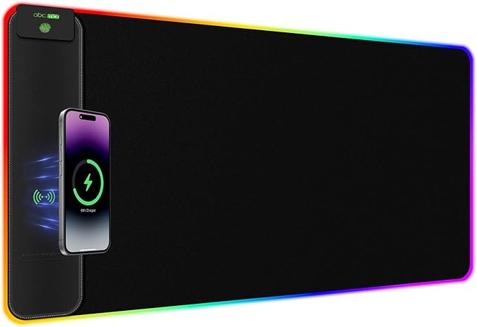 2-in-1 RGB Gaming Mouse Pad with Wireless Charging, 31.5"x15.8" Large, 24 Light Effects, Non-Slip Base, Waterproof Ultra-Smooth Surface, No Adapter