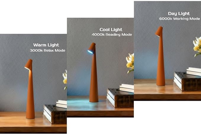 LED Desk Lamp with Touch Control, 3 Color Modes, Portable, Cordless, USB-C Rechargeable, Modern Table Light for Office, Bedroom, Portable, with Multiple Finishes (Black, Large)