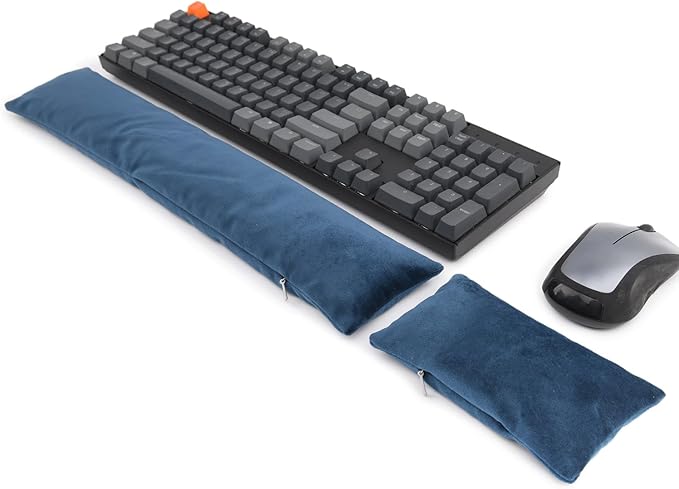 Keyboard Mouse Wrist Rest Bean Bag Set, Ergonomic Wrist Rest for Keyboard and Mouse Filled Ergo Beads, for Laptop, Desktop Computer (Dark Blue)
