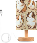 Guinea Pig LED Table Lamp, Bedside Lamp with Linen Lampshade, Flicker-Free Eye Care USB Plug in Nightstand Lamp, for Bedroom and Office