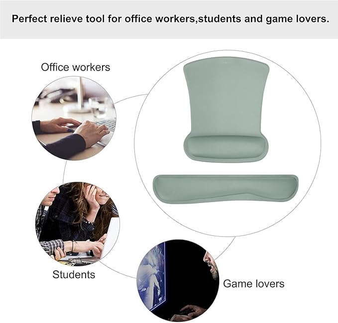 MOSISO Wrist Rest Support for Mouse Pad & Keyboard Set, Ergonomic Mousepad Non-Slip Base Home/Office Easy Typing Cushion with Neoprene Cloth & Raised Memory Foam, Antique Green
