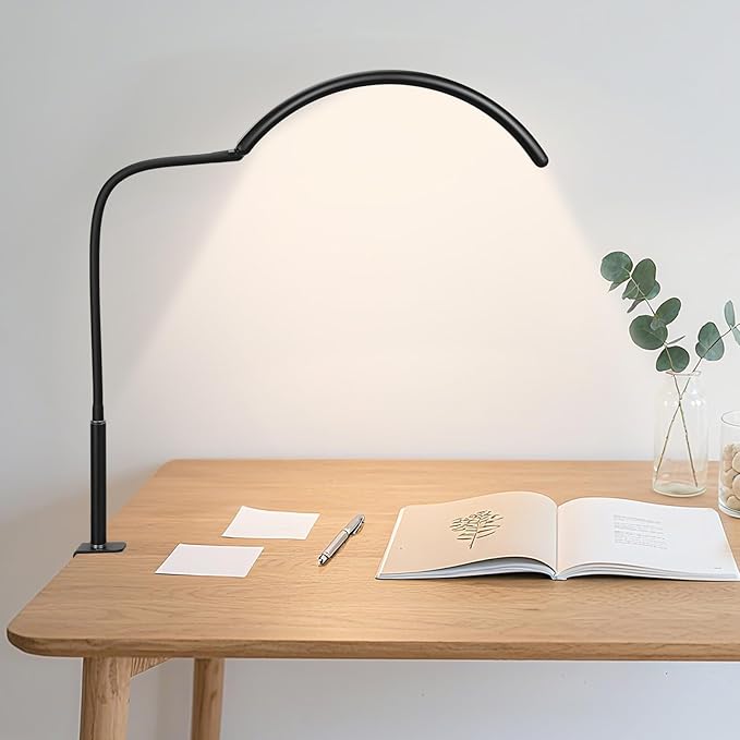 Half Moon LED Desk Light for Nail Techs & Artists – No Flicker & Shadow-Free Arch Light for Salon Use with Clamp, Stepless Brightness Table Lamp & 5 Color Modes for Manicure, Tattoo, Beauty Work