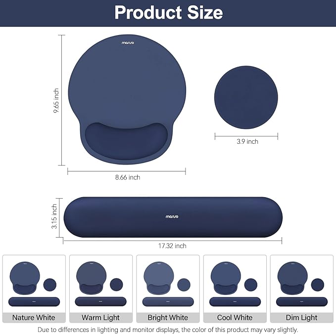 MOSISO Wrist Rest Support for Mouse Pad&Keyboard Set, Circle Curved Ergonomic Mousepad&Coaster Non-Slip Base Home/Office Wrist Support&Easy Typing Pad with Soft Cloth&Silicone Lining, Navy Blue