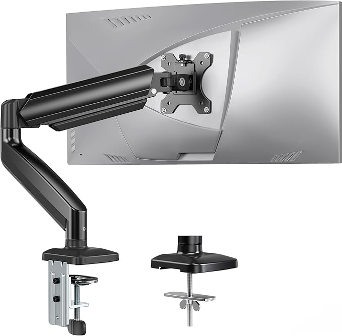 ErGear Single Monitor Arm, Adjustable Monitor Mount for 17–49 inch Screens, Computer Monitor Stand with VESA Mount, C-Clamp & Grommet Base, Max Load 22 lbs, Max VESA 100x100mm, EGSS25B