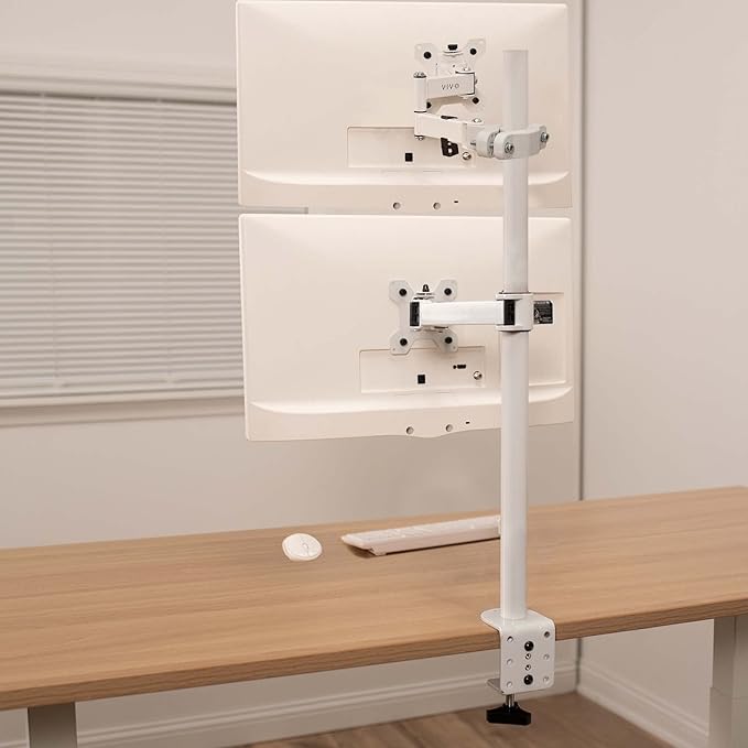 VIVO Steel Universal Full Motion Pole Mount Monitor Arm with Removable 75mm and 100mm VESA Plate, Fits 17 to 32 inch Screens, White, MOUNT-POLE01AW