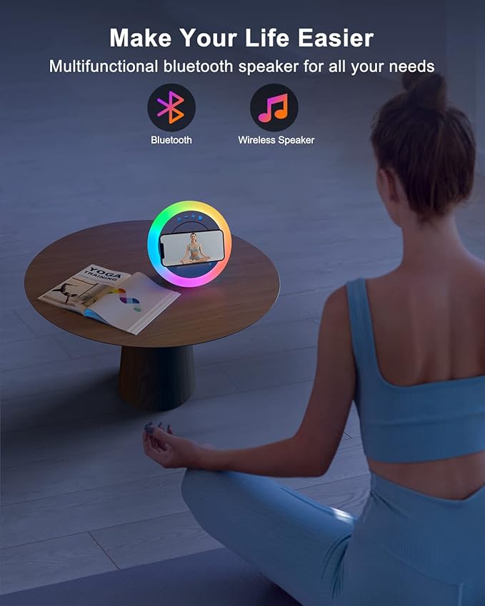 Swarmir Bluetooth Speaker with Lights, Wireless Charging Speaker, Best Birthday Gift Ideas Teenage,Applicable for Bedroom/Teen Girl Gifts(5W Wireless Charging)