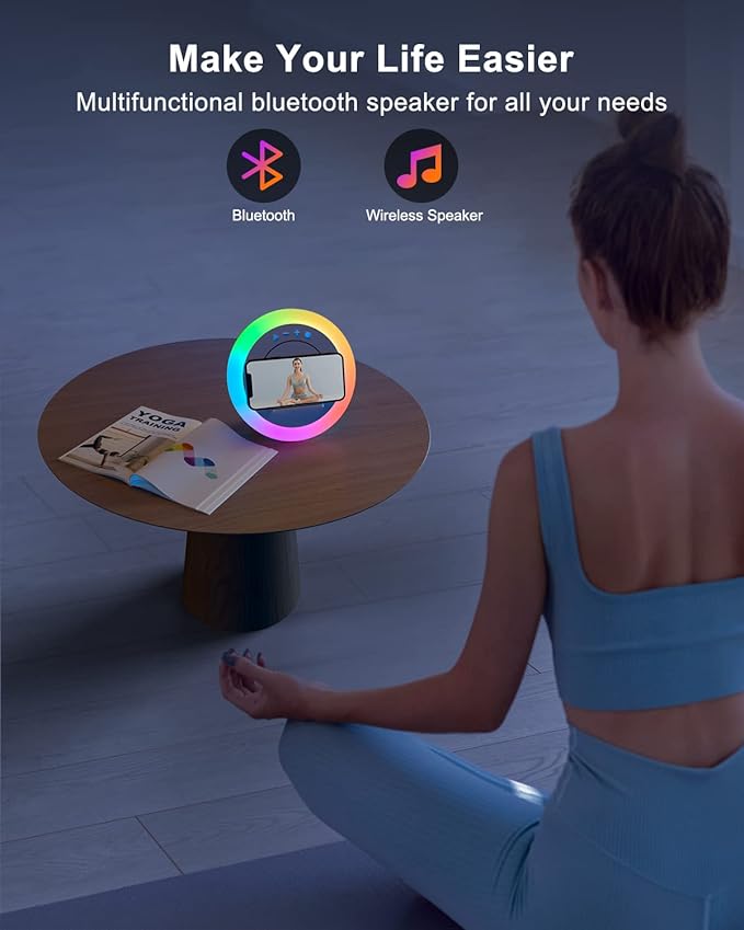 Swarmir Bluetooth Speaker Night Lights, Wireless Charging Kids Speaker, Color Changing Modern Bluetooth Lamp,Teenage Boys Girls Gifts Ideas(10W Wireless Charging)