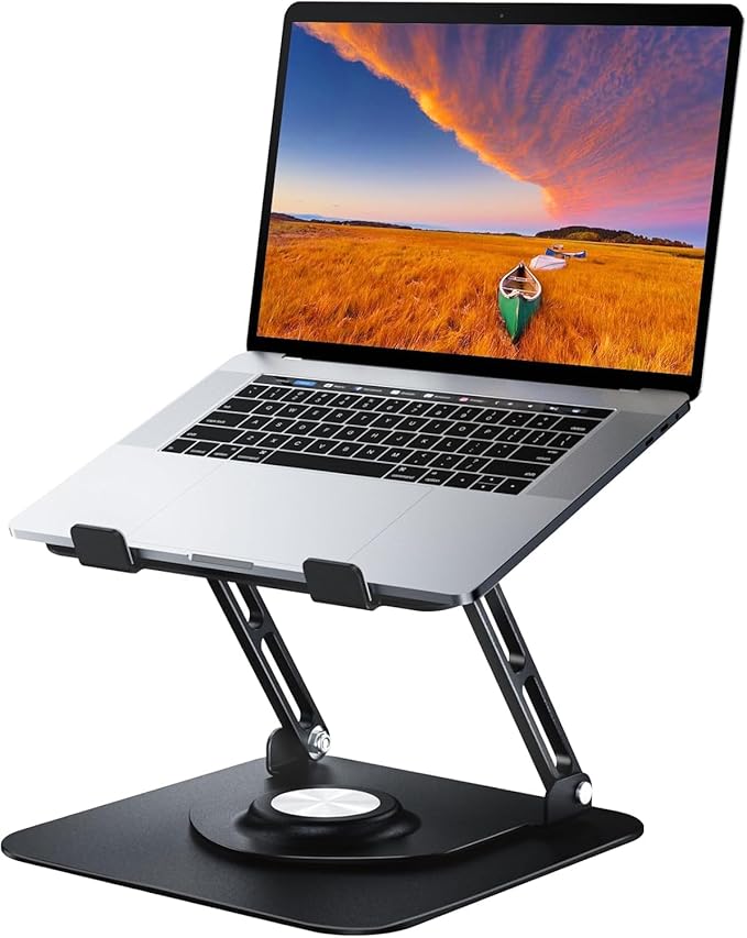 Laptop Stand for Desk, Adjustable Computer Stand with 360° Rotating Base, Ergonomic Laptop Riser for Collaborative Work, Foldable & Portable Laptop Stand, fits for All 10-16" Laptops (Black)