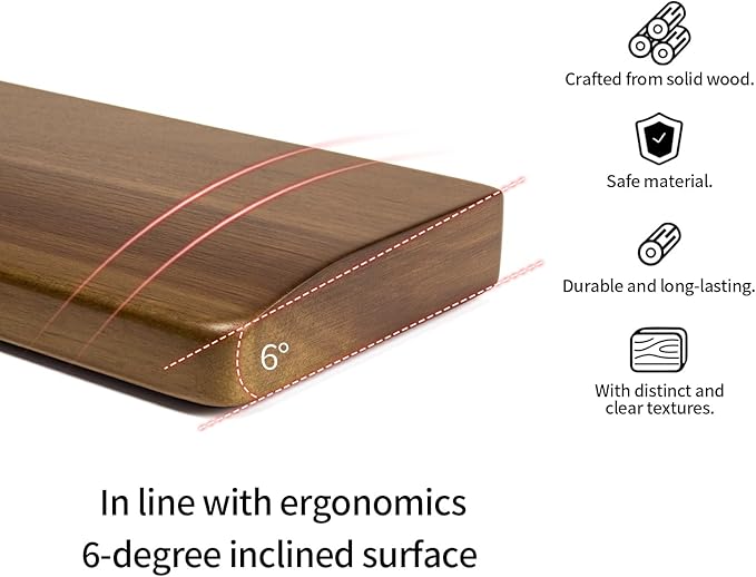 Walnut Wooden Wrist Rest for Mechanical Keyboard, Ergonomic Design for Wrist Pain Relief, Smooth No Odor and Easy to Clean, Support Wrist to Coding Typing and Playing (for 60-68 Key)