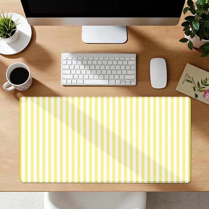 Yellow Striped Desk Mat Cute Pastel XXL Large Gaming Mouse Pad Desk Pad Kawaii Aesthetic Home Office Decor Cozy Keyboard Laptop Computer Mat