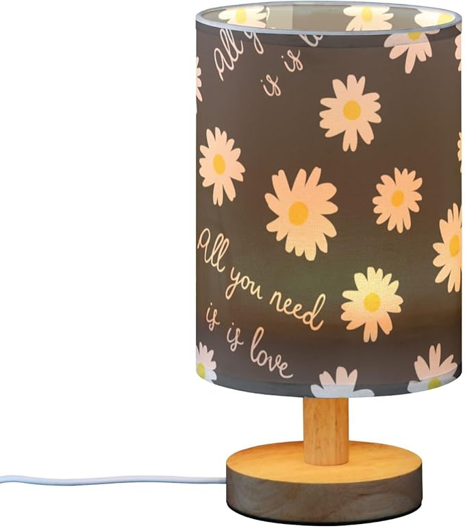 Black Daisy LED Table Lamp, Bedside Lamp with Linen Lampshade, Flicker-Free Eye Care USB Plug in Nightstand Lamp, for Bedroom and Office