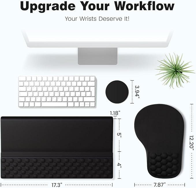 Ospelelf Ergonomic Mouse Pad and Keyboard Stand Wrist Rest Set, Memory Foam Comfort, Wrist Support for Typing, Office Desk Accessories, Black