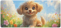 Large Ergonomic Gaming Mouse Pad Happy Puppy in Sunny Field - Lovable Dog Theme with Non-Slip Base Water-Resistant Surface and Stitched Edges 40x90cm