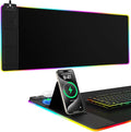 Mouse Pad with Phone Holder, Wireless Charging Desk Mat, RGB Gaming Mousepad Home Office Large Desk Pad with Ultra-Smooth Surface, Non-Slip Base, Waterproof Keyboard Pad, Classic Black Desk Mat