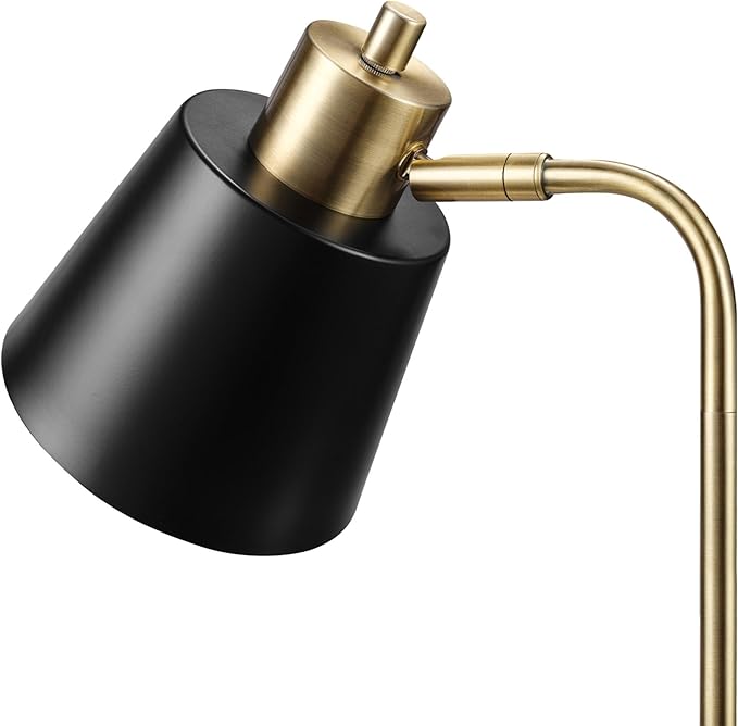 Globe Electric 61000055 18" Desk Lamp, Matte Brass Finish, Black Metal Shade, Adjustable Pivot Joint, On/Off Rotary Switch on Shade, E26 Base, Modern Lamp for Living Room or Home Office