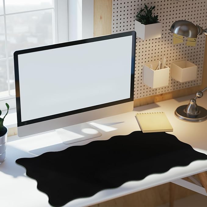 Scalloped Desk Mat Large Scalloped Piping Cute Desk Mat Aesthetic Preppy Table Pad Large Nonslip Pad with Edge Stitching Waterproof Gaming(Black,31.5 x 15.75 Inches)