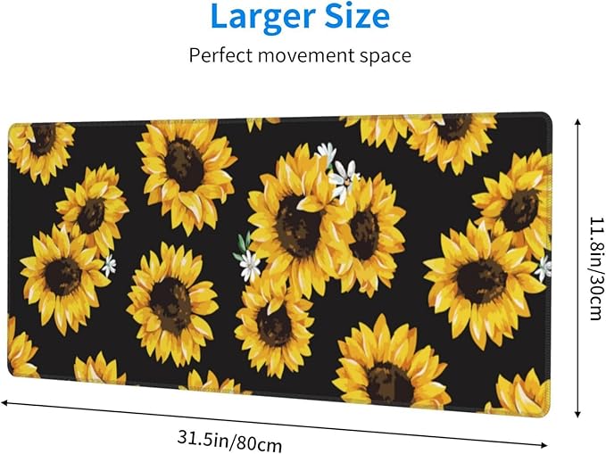 Sunflower Mouse Pad Extended Large Gaming Mousepad XL Big Long Oversized Desk Mat Stitched Edges 31.5 X 11.8 Inch for Home Office