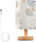 Hydrangea LED Table Lamp, Bedside Lamp with Linen Lampshade, Flicker-Free Eye Care USB Plug in Nightstand Lamp, for Bedroom and Office