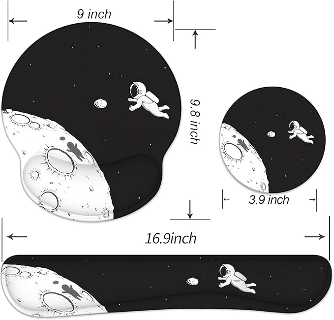 Ergonomic Mouse Pad with Wrist Rest and Keyboard Wrist Rest, Mousepad and Wrist Rest for Computer Keyboard, Non-Slip Rubber Base, Mouse Pad with Wrist Support for Gaming, Astronaut