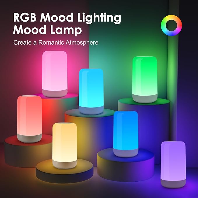 LED Lamp for Bedroom, 32 RGB Colors & 10 Brightness Touch Night Light, 1800mAh Cordless & Battery NightLight, Mood Lighting Rechargeable Lamp for Adults/Kids/Baby Nursery Night Light, Eyes Care, Gifts