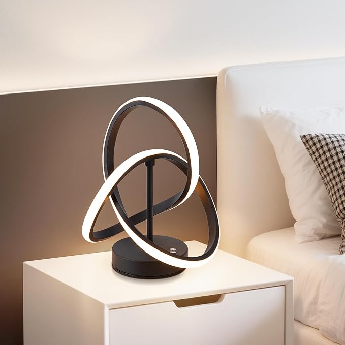 Modern Spiral Table Lamps, LED Modern Table Lamp, Black Decor Bedside Light with Touch Control, 3 Color Dimmable Nightstand Lamp for Bedroom, Side Small Table Lamp for Living Room