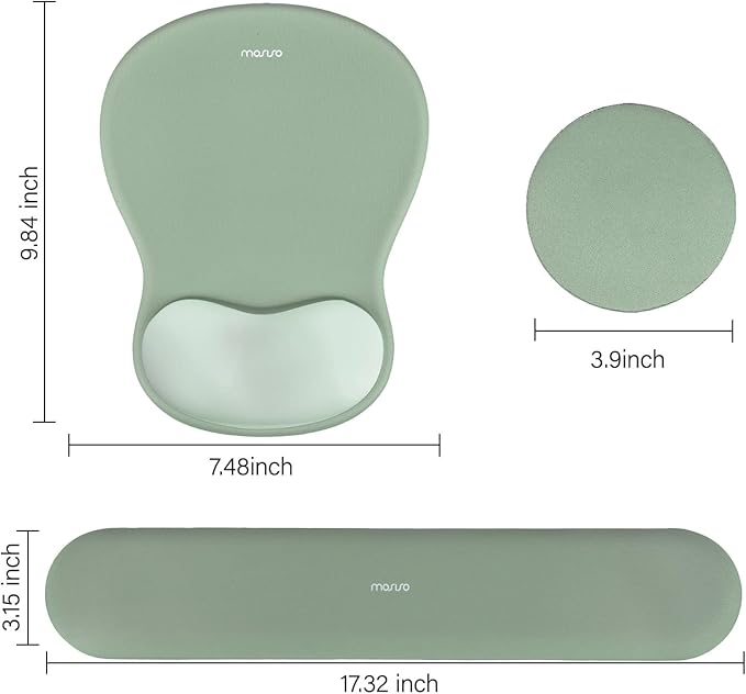 MOSISO Wrist Rest Support for Mouse Pad&Keyboard Set, Curved Ergonomic Mousepad&Coaster Non-Slip Base Home/Office Pain Relief&Easy Typing Cushion with Soft Cloth&Silicone Lining, Green