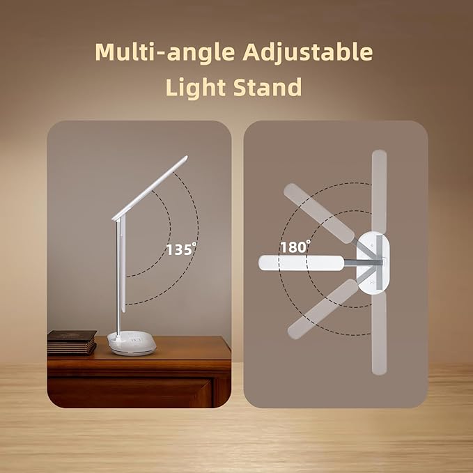 3-in-1 LED Desk Lamp with Chargers, 3 Lighting Modes, 5 Brightness Levels & Dimmable, Touch-Controlled Reading lamp for Home/Office, Foldable Table lamp for College Dorm Room