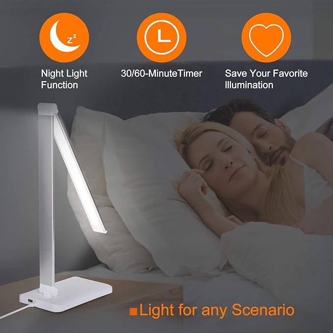 LED Desk Lamp, Eye-Caring Stepless Dimmable Office Table Lamp with USB Charging 4000mAh Battery, Foldable,Touch, 30/60minsTimer,5 Lighting Modes with 5 Brightness Levels