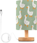 Green Duck LED Table Lamp, Bedside Lamp with Linen Lampshade, Flicker-Free Eye Care USB Plug in Nightstand Lamp, for Bedroom and Office