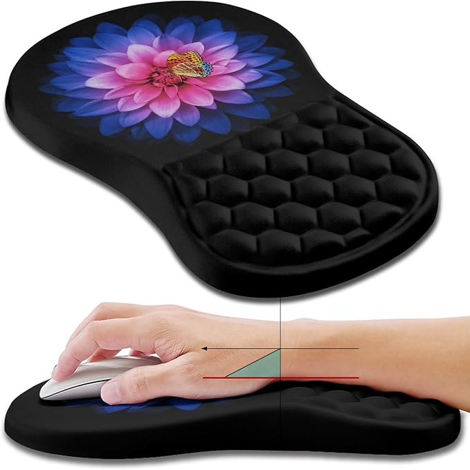 Hokafenle Ergonomic Mouse Pad Wrist Support, Wrist Rest Mousepad for Carpal Tunnel with Integrated Memory Foam Slope Massage Bulge (11.8x7.9 inch,Butterfly Lotus Floral)
