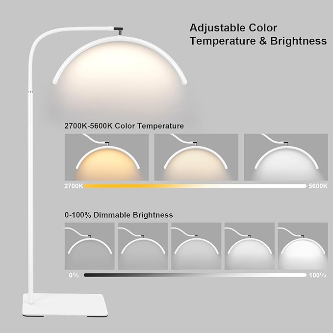 Half Moon LED Floor Light - Professional Shadow-Free Lamp for Lash Techs, Estheticians & Tattoo Artists | Dimmable for Eyelash Extensions, Nail Art, Home & Office (White)
