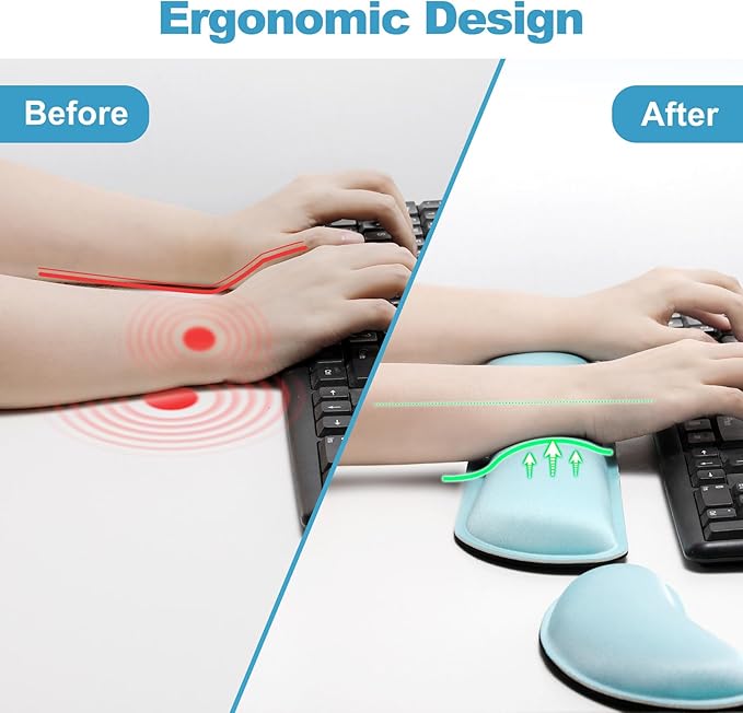 Gimars Upgrade Enlarge Gel Memory Foam Set Keyboard Wrist Rest Pad, Mouse Wrist Cushion Support for Office, Computer, Laptop, Mac, Comfortable, Lightweight for Easy Typing,Sky Blue
