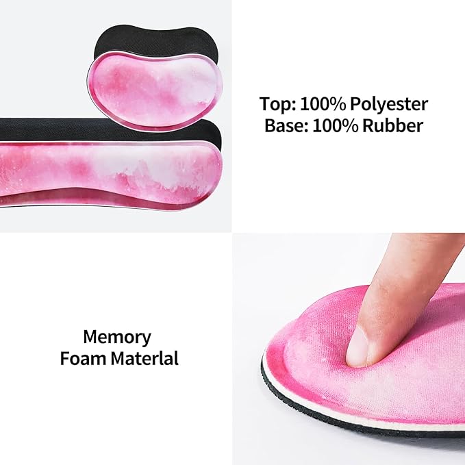 Bloss Clouds Mouse Pad and Keyboard Wrist Rest, 4-in-1 Desk Mat, Cute Desk Pad Easy Typing & Comfort, Desk Decor for Women Girls-Pink Clouds (35.4 x 15.7 Inches)