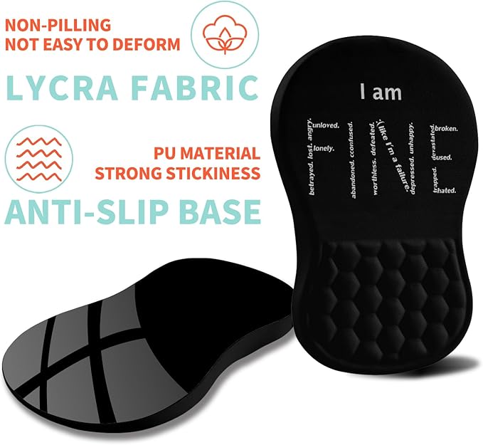Ergonomic Mouse Pad Wrist Support with Memory Foam Massage Bulge, Carpal Tunnel Mousepad Wrist Rest for Mouse(12x8 inch, I Am Fine)