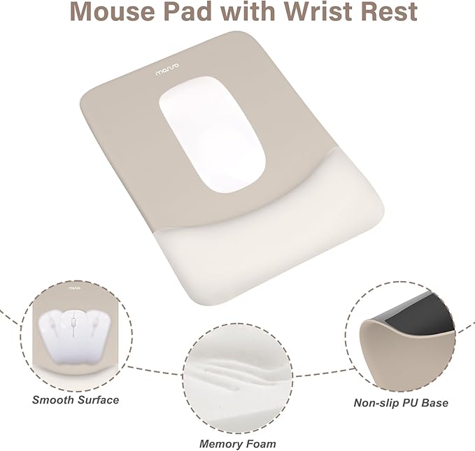 MOSISO Wrist Rest Support for Mouse Pad&Keyboard Set, Rectangular Ergonomic Mousepad Non-Slip Base Home/Office Easy Typing Pad with Neoprene Cloth&Raised Silicone Lining, Stone Gray