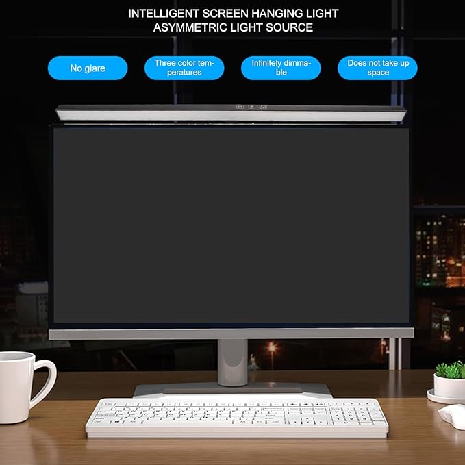 Computer Monitor Light Bar, Touch Control Adjustable E Reading USB Powered Lamp, No Glare Eye Caring LED Screen Monitor Light Bar, for 0.6 Inches to 1.6 Inches Laptops (Black)