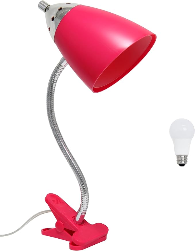 Simple Designs LD2001-PNK-LB 17.5" Flossy Flexible Gooseneck Clip Light Desk Lamp with LED Bulb, Pink