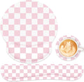 Ergonomic Mouse Pad with Wrist Rest and Keyboard Wrist Rest, Mousepad and Wrist Rest for Computer Keyboard, Non-Slip Base, Mouse Pad with Wrist Support for Gaming, Office, Pink Checkered
