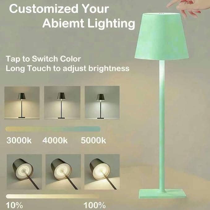 Green Rechargeable Table Lamp Set of 2,Cordless Lamps-6000mAh Battery Operated-Small Touch Lights for Table,Portable Lamps,Tabletop Lamp,Battery Powered Lamp,lampara recargable para apagones