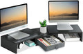 TEAMIX Dual Monitor Stand Riser with Drawer - Length and Angle Adjustable Double Monitor Riser Corner Desk Shelf Organizer 37 inch Long Monitor Riser for 2 Monitors/Laptop/PC/Screen/TV