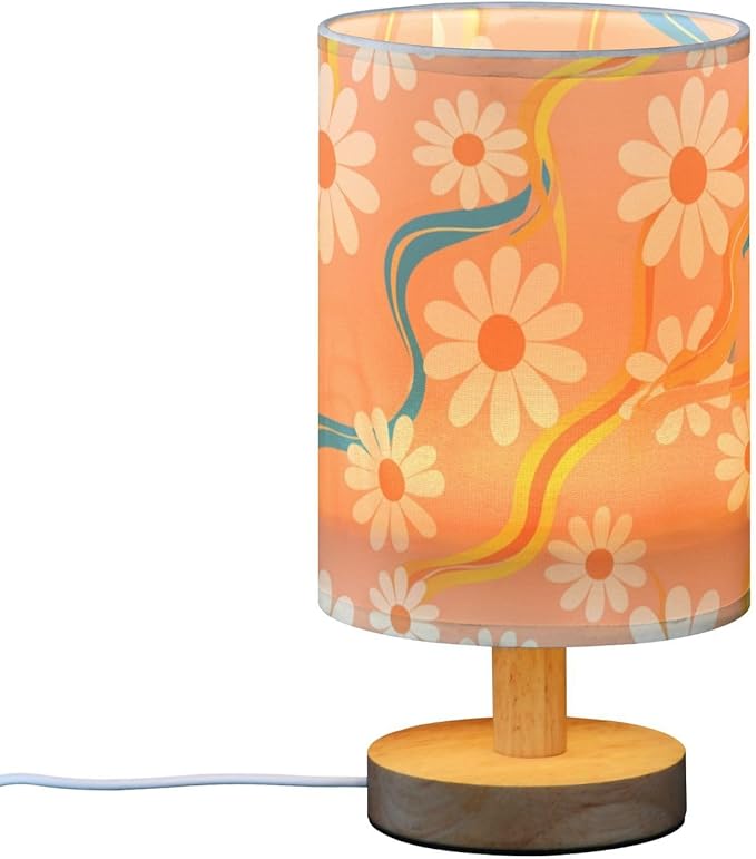 Colorful Floral LED Table Lamp, Bedside Lamp with Linen Lampshade, Flicker-Free Eye Care USB Plug in Nightstand Lamp, for Bedroom and Office