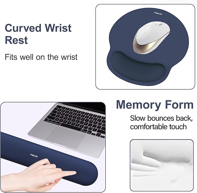 MOSISO Wrist Rest Support for Mouse Pad&Keyboard Set, Circle Curved Ergonomic Mousepad&Coaster Non-Slip Base Home/Office Wrist Support&Easy Typing Pad with Soft Cloth&Silicone Lining, Navy Blue